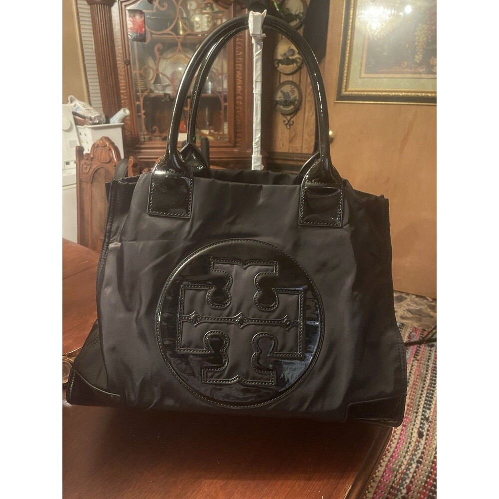 AUTHENTIC Tory Burch Women’s Black Nylon W/ Patent Leather Ella Tote MSPR 198
